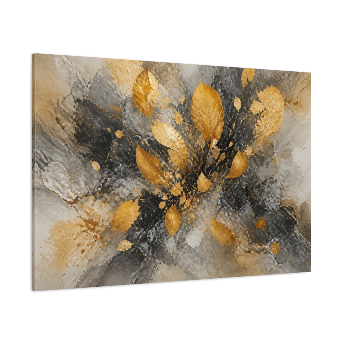 Side Mockup 1. Gilded Leaf Burst shown as canvas print
