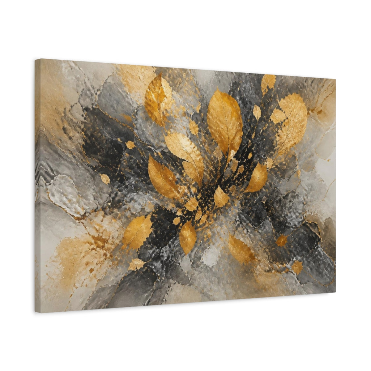 Side Mockup 2. Gilded Leaf Burst shown as canvas print