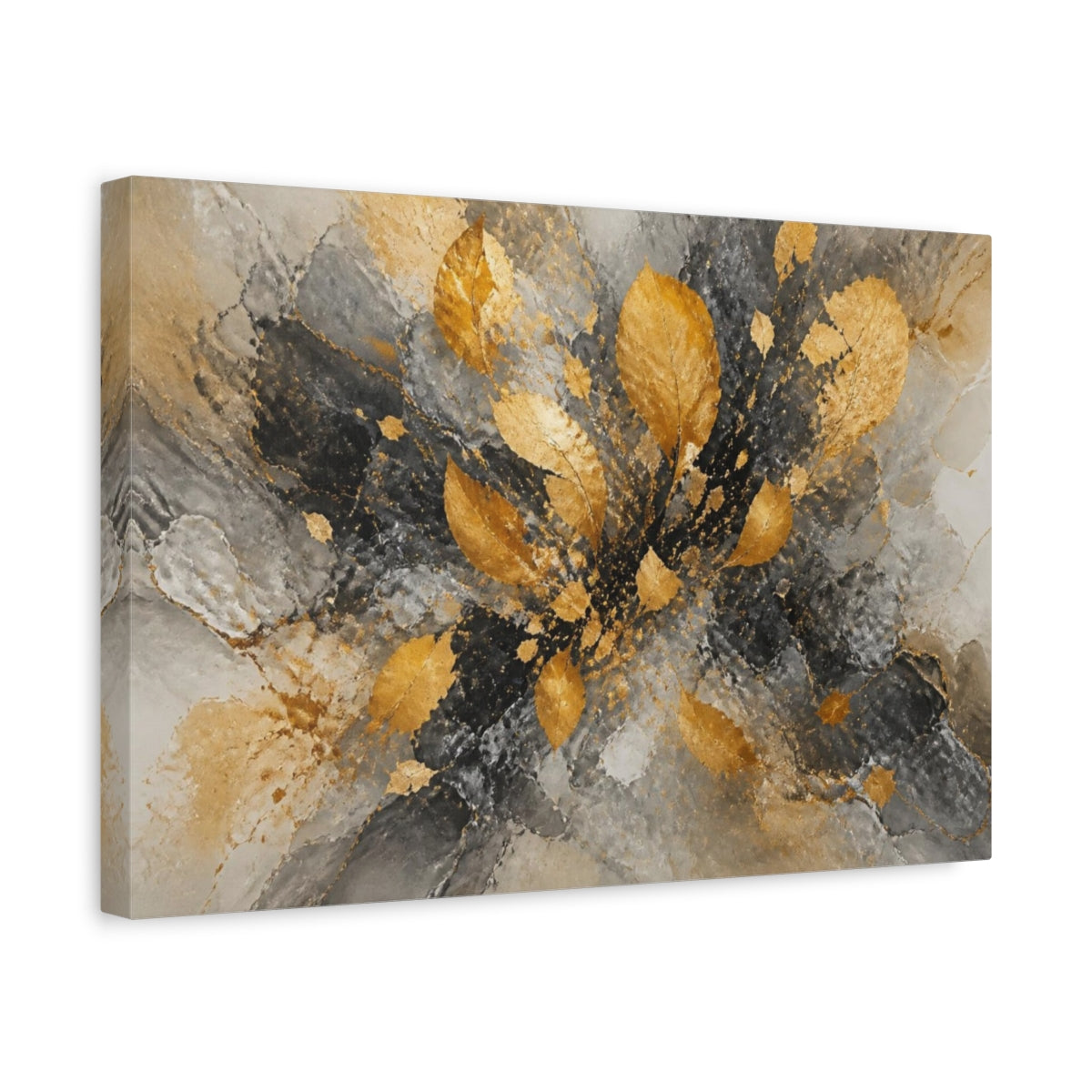 Side Mockup 4. Gilded Leaf Burst shown as canvas print