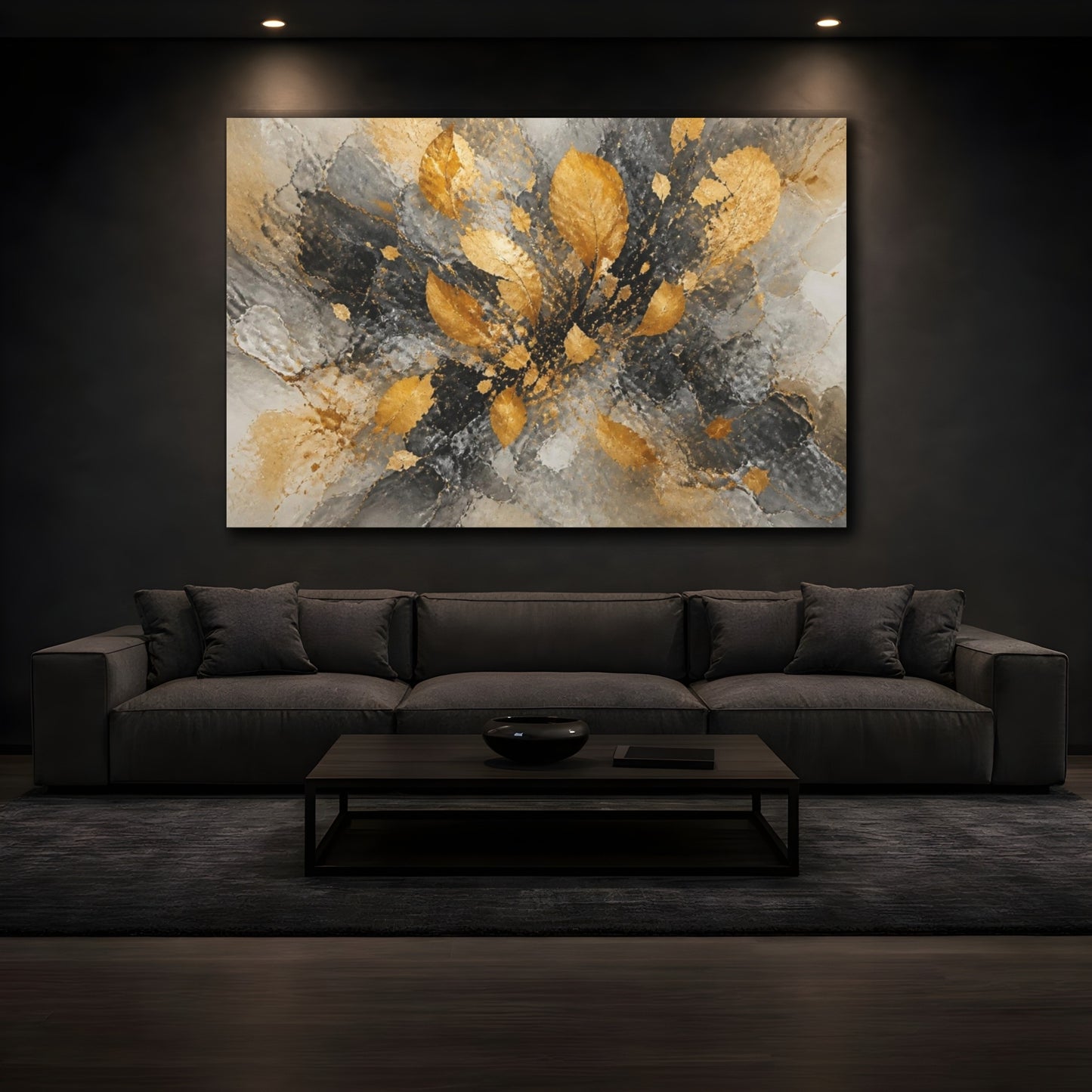 Mockup 3. Gilded Leaf Burst shown as canvas print