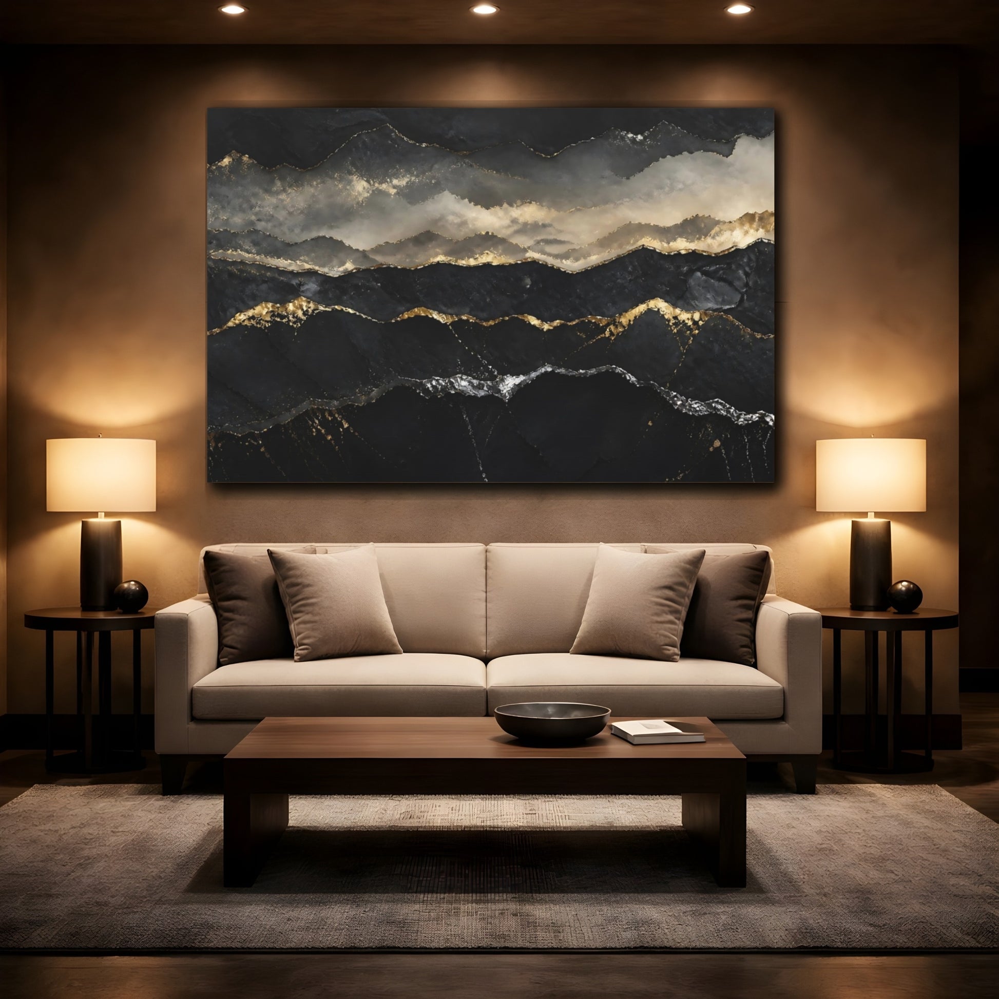 Mockup 2. Gilded Mineral Horizons shown as canvas print