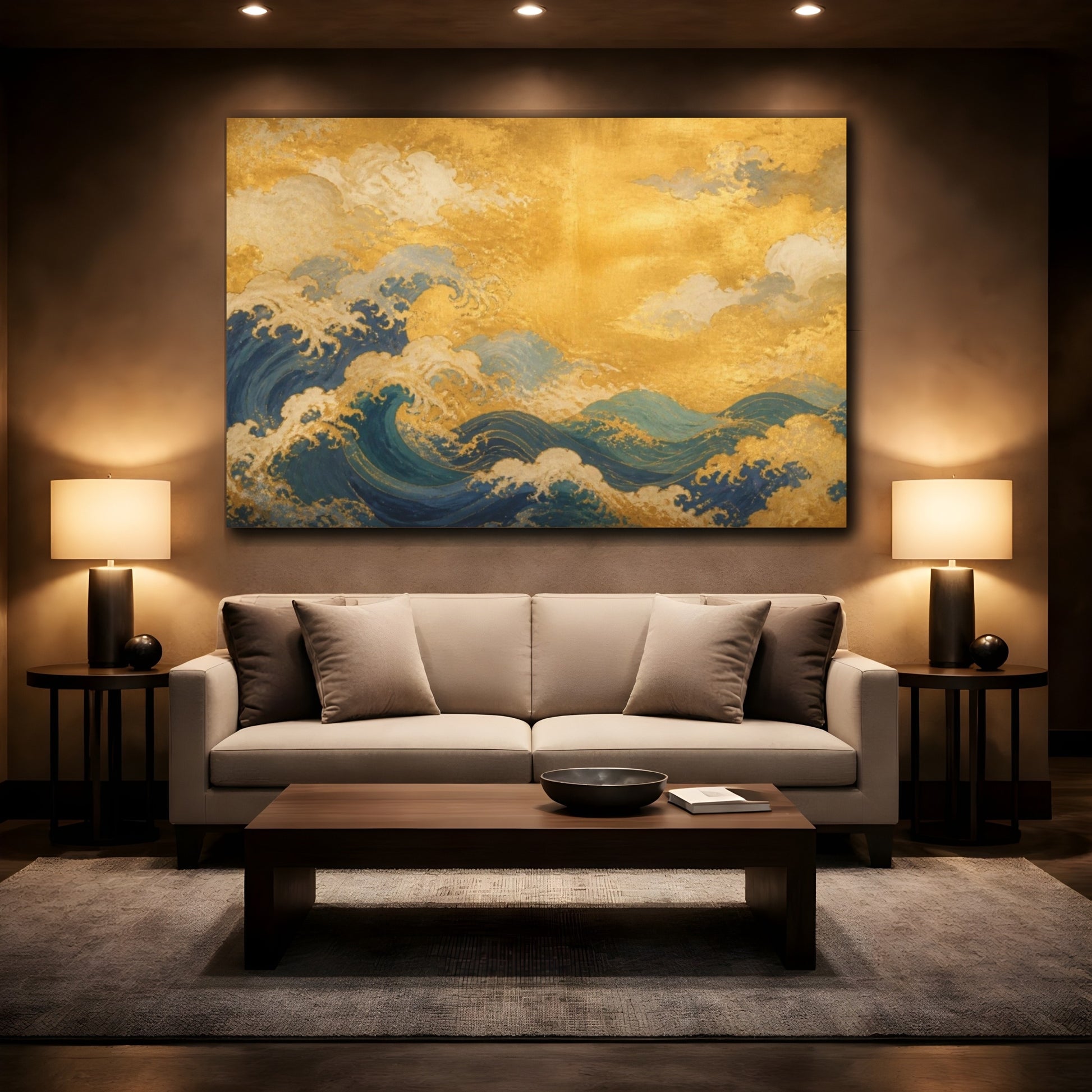 Mockup 2. Gilded Ocean Waves shown as canvas print