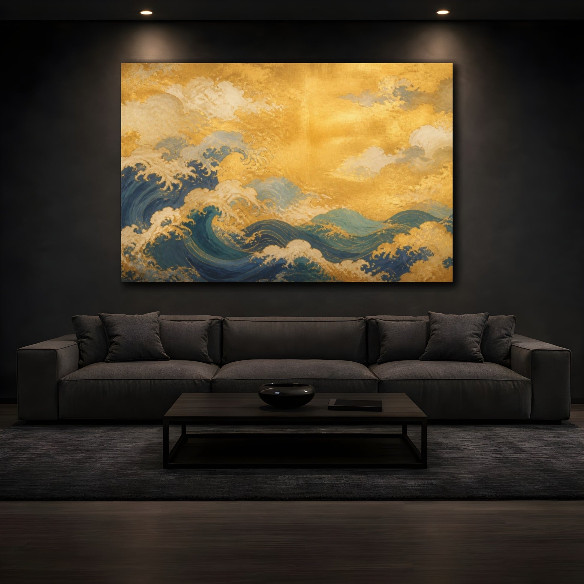 Mockup 3. Gilded Ocean Waves shown as canvas print