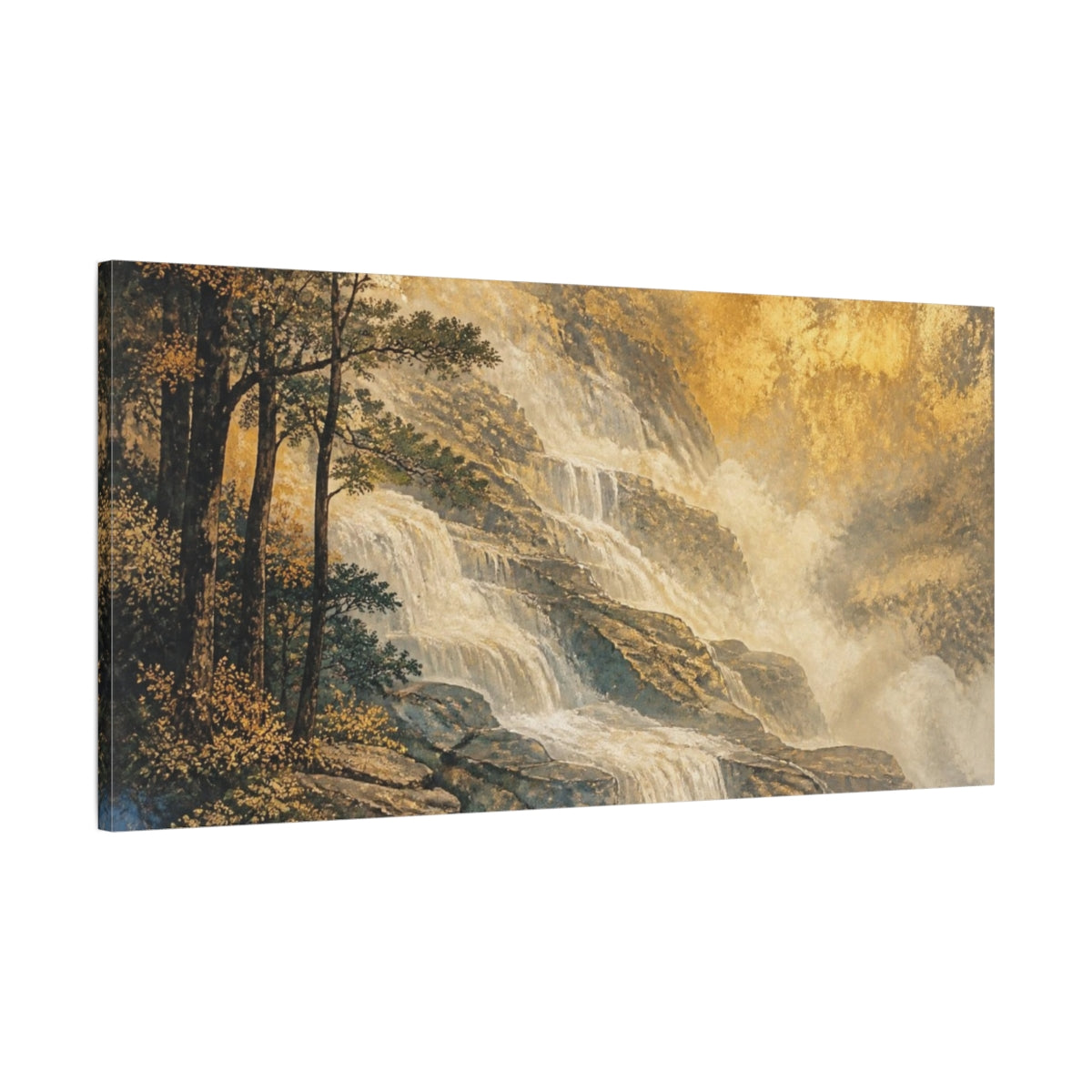 Main Mockup. Gilded Terrace Waterfall shown as canvas print