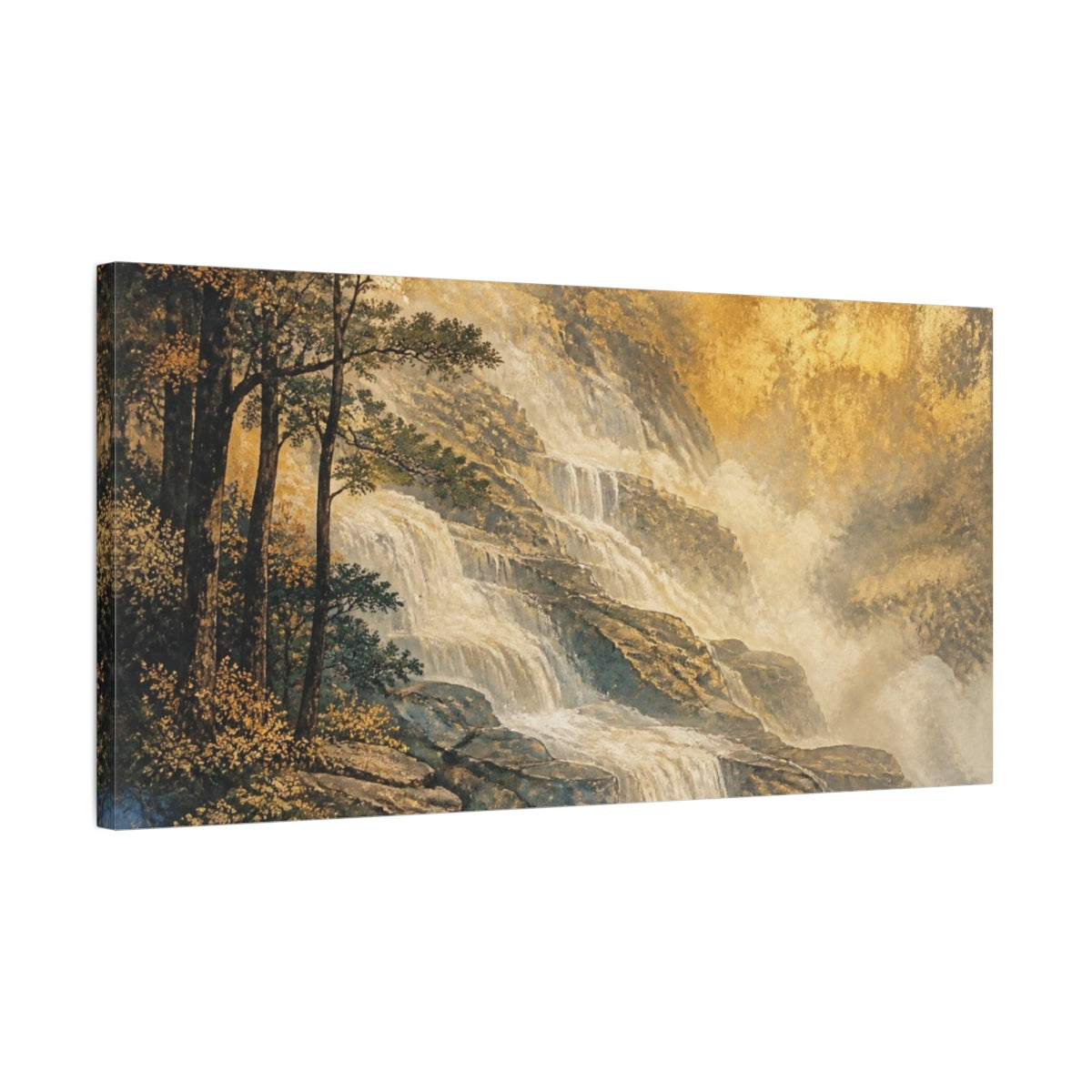 Side Mockup 1. Gilded Terrace Waterfall shown as canvas print
