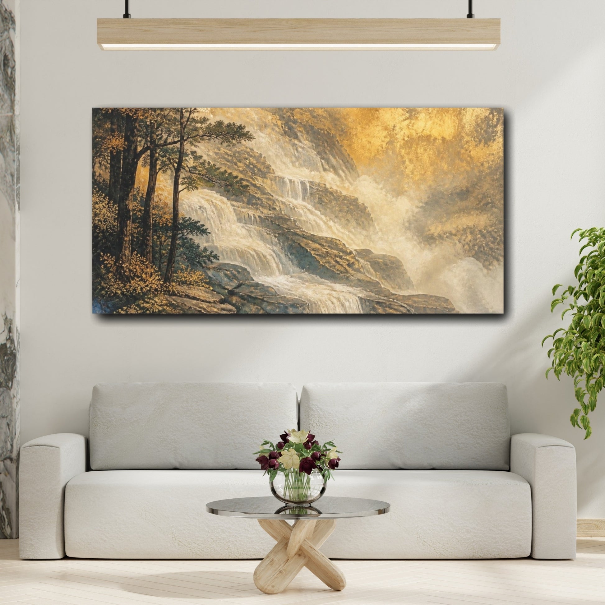 Mockup 2. Gilded Terrace Waterfall shown as canvas print
