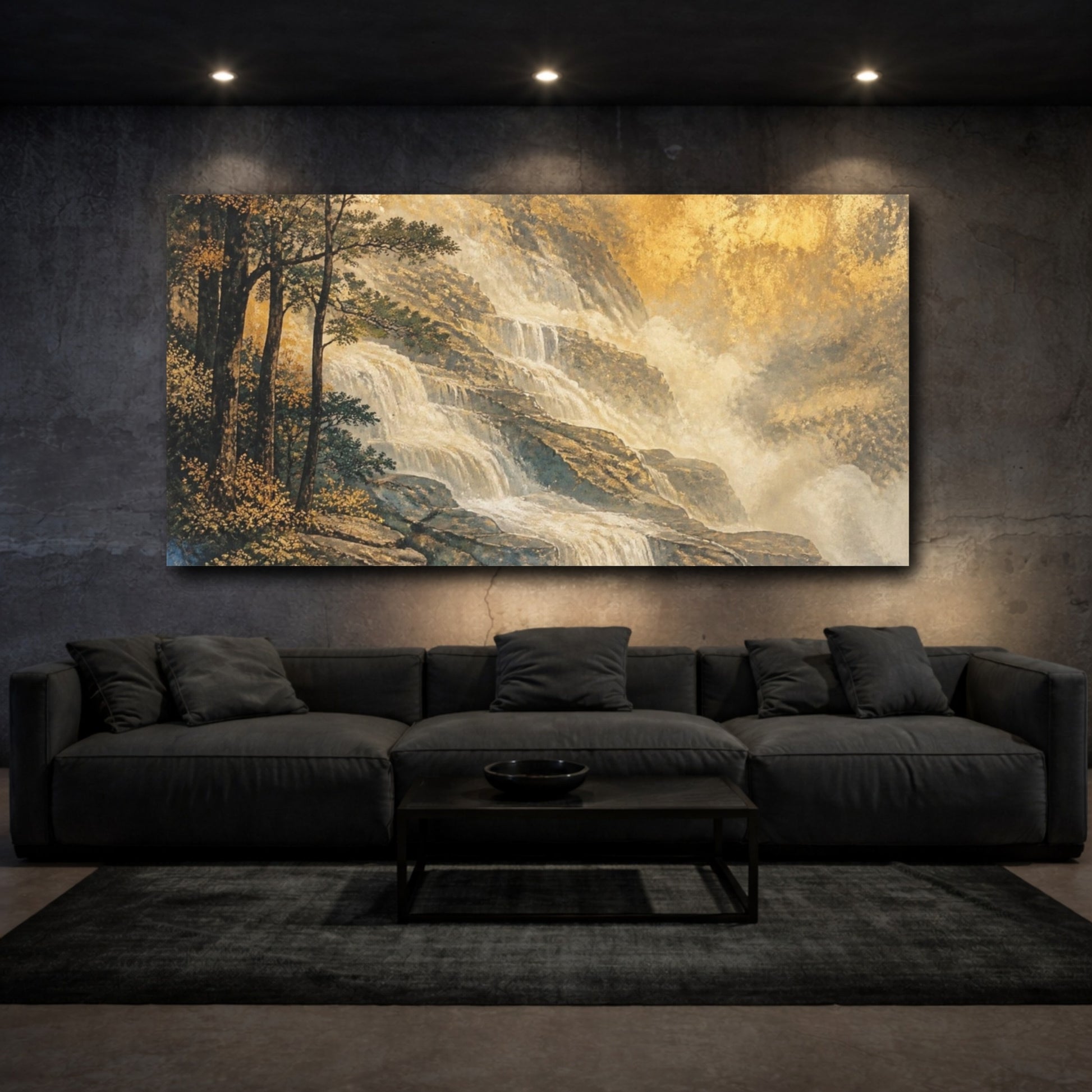 Mockup 3. Gilded Terrace Waterfall shown as canvas print