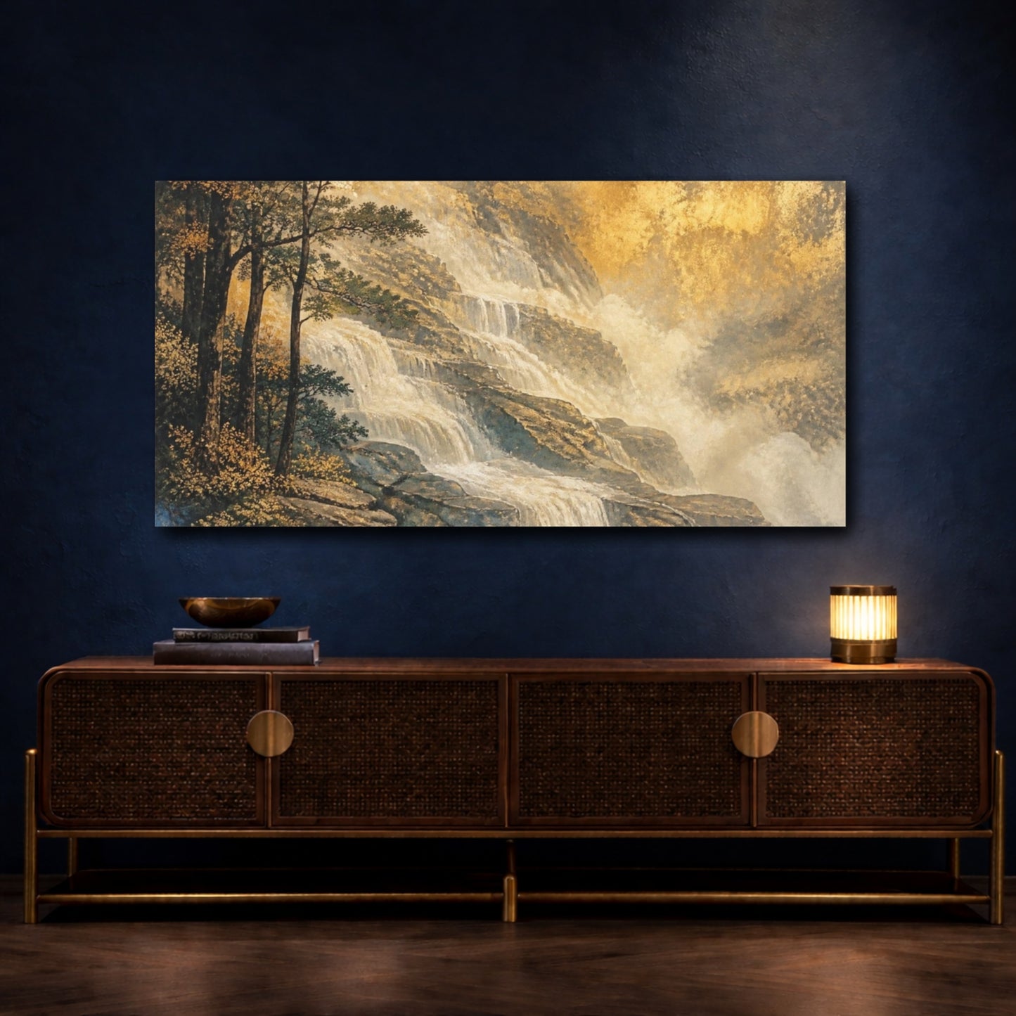 Mockup 4. Gilded Terrace Waterfall shown as canvas print