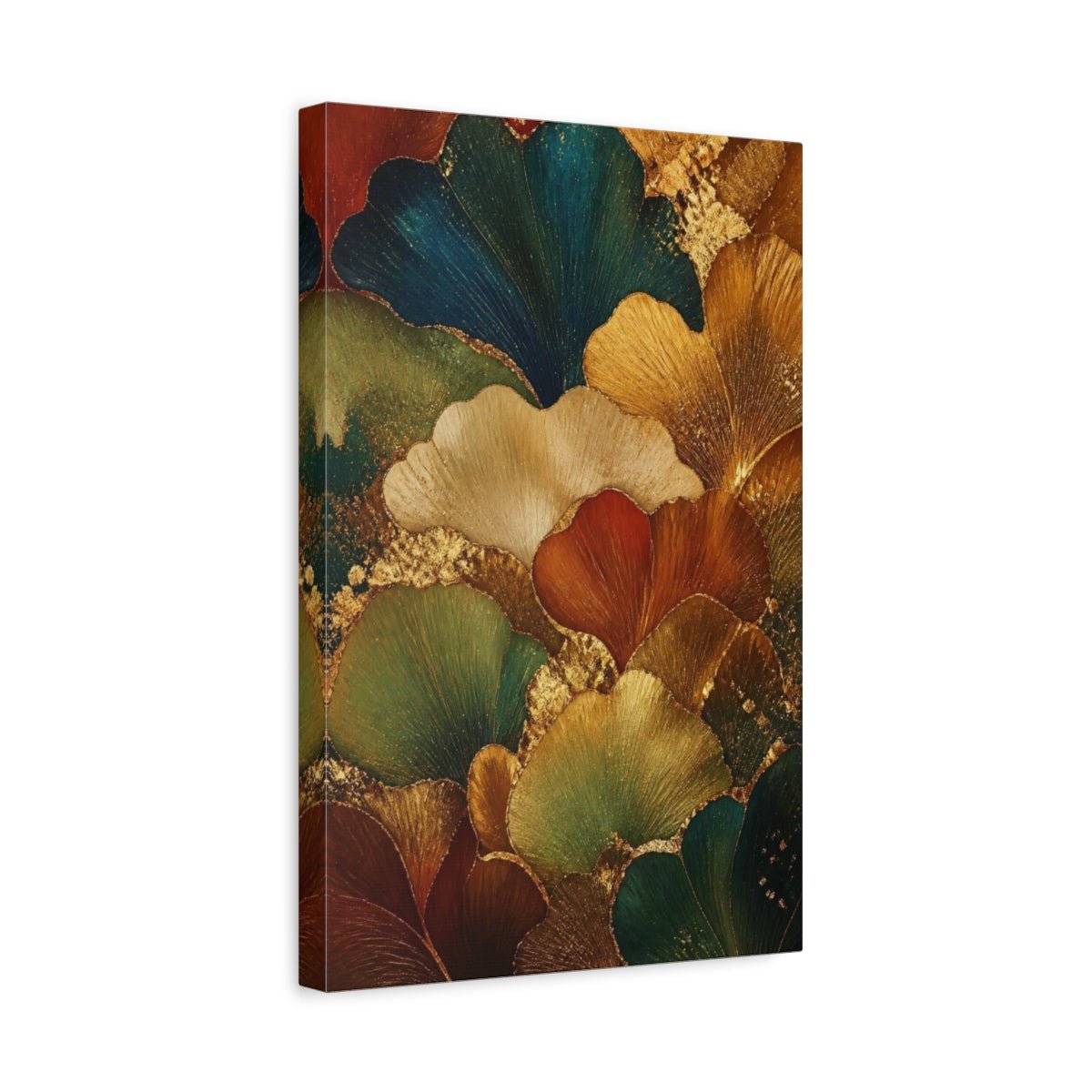 Ginkgo Leaf Abstract Gold Canvas Print – Living Room, Above Console Table - YesArtYes
