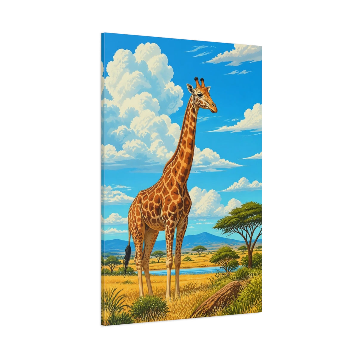 Side Mockup 1. Giraffe Animals Illustration shown as canvas print