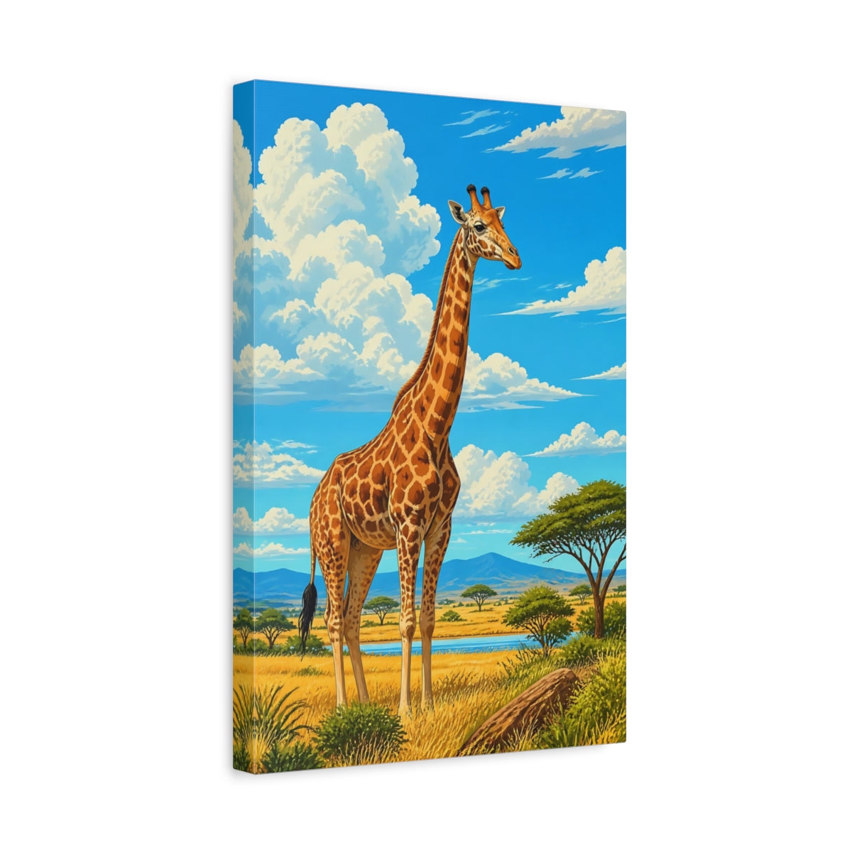 Side Mockup 4. Giraffe Animals Illustration shown as canvas print