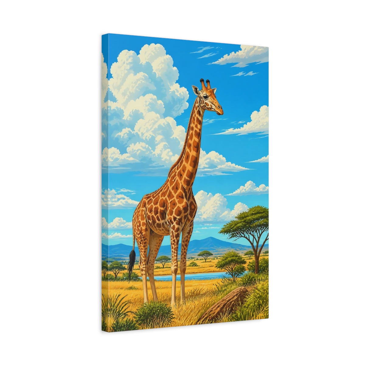 Side Mockup 3. Giraffe Animals Illustration shown as canvas print