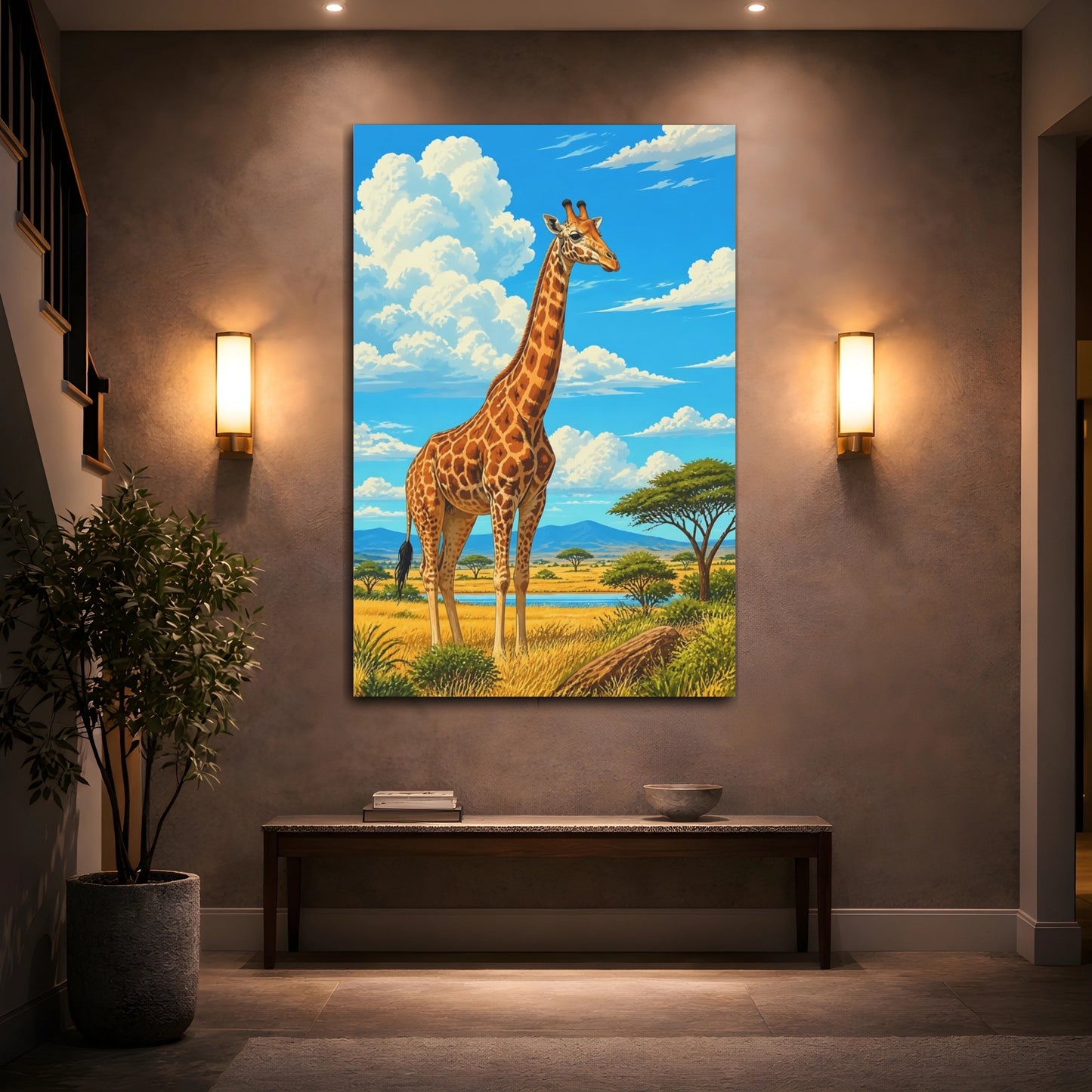 Mockup 2. Giraffe Animals Illustration shown as canvas print