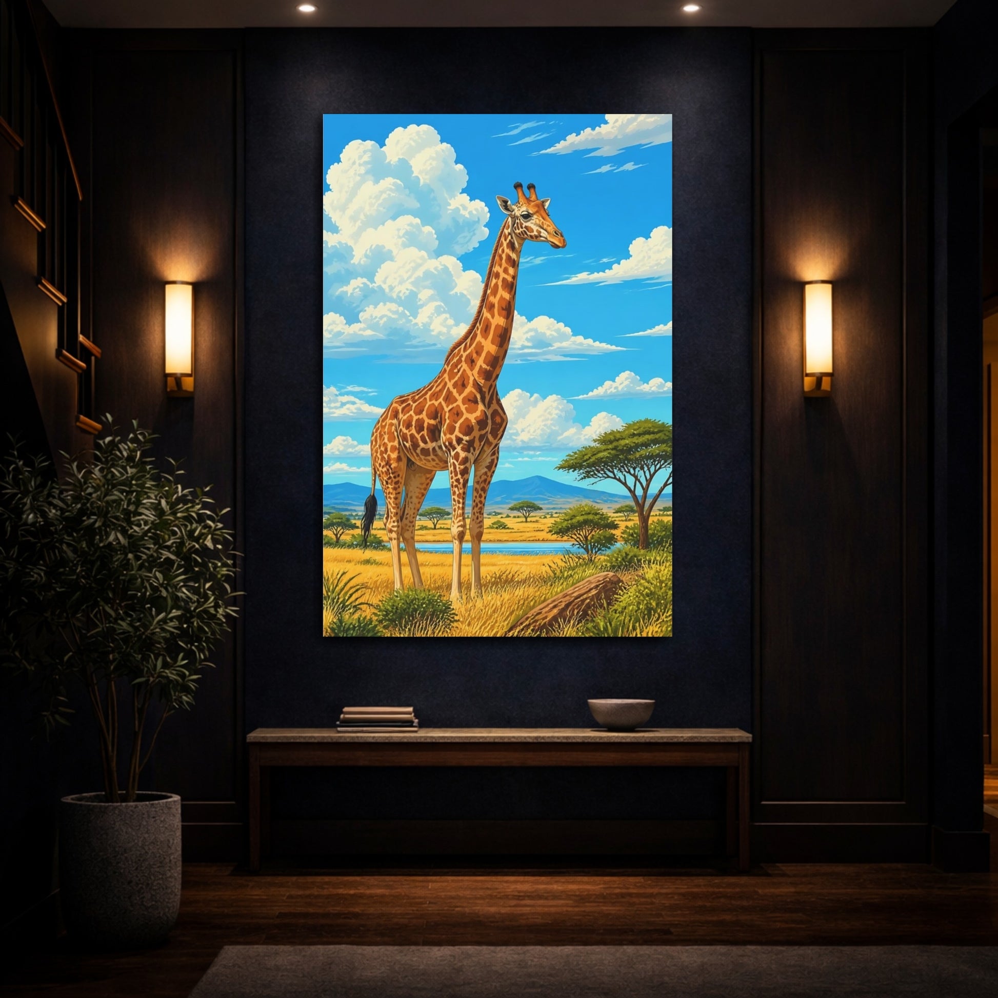 Mockup 4. Giraffe Animals Illustration shown as canvas print