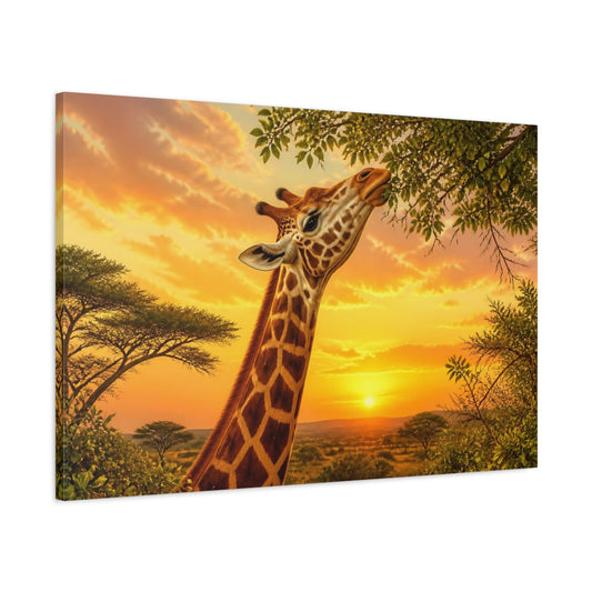 Main Mockup. Giraffe At Golden Sunset shown as canvas print