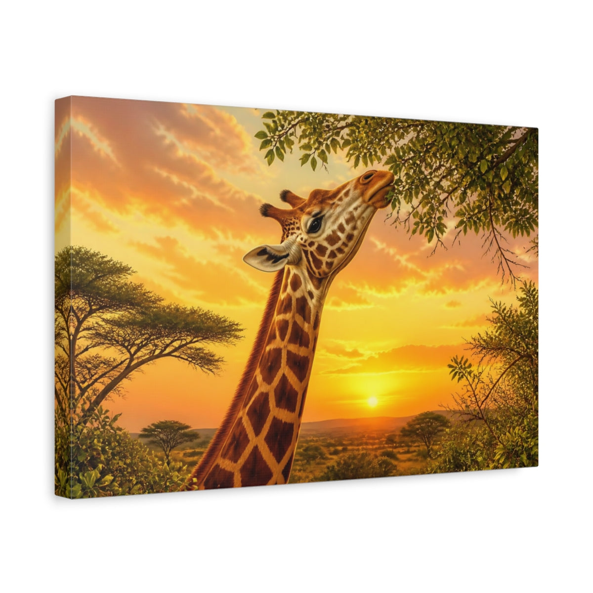 Side Mockup 4. Giraffe At Golden Sunset shown as canvas print