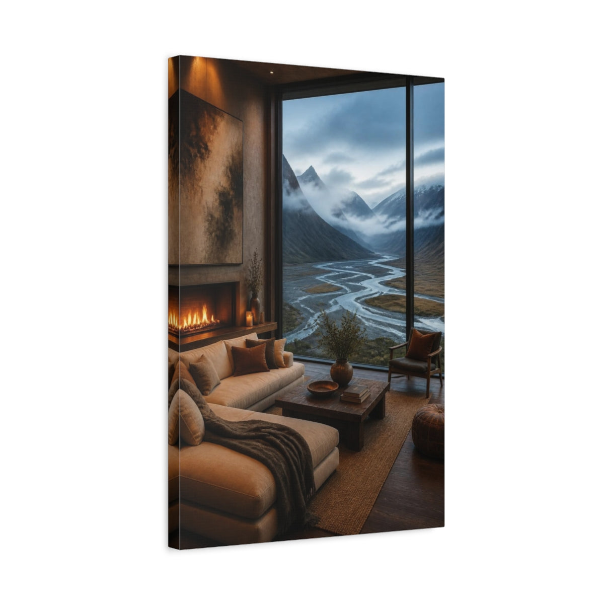Side Mockup 3. Glacial Valley Living Room View shown as canvas print