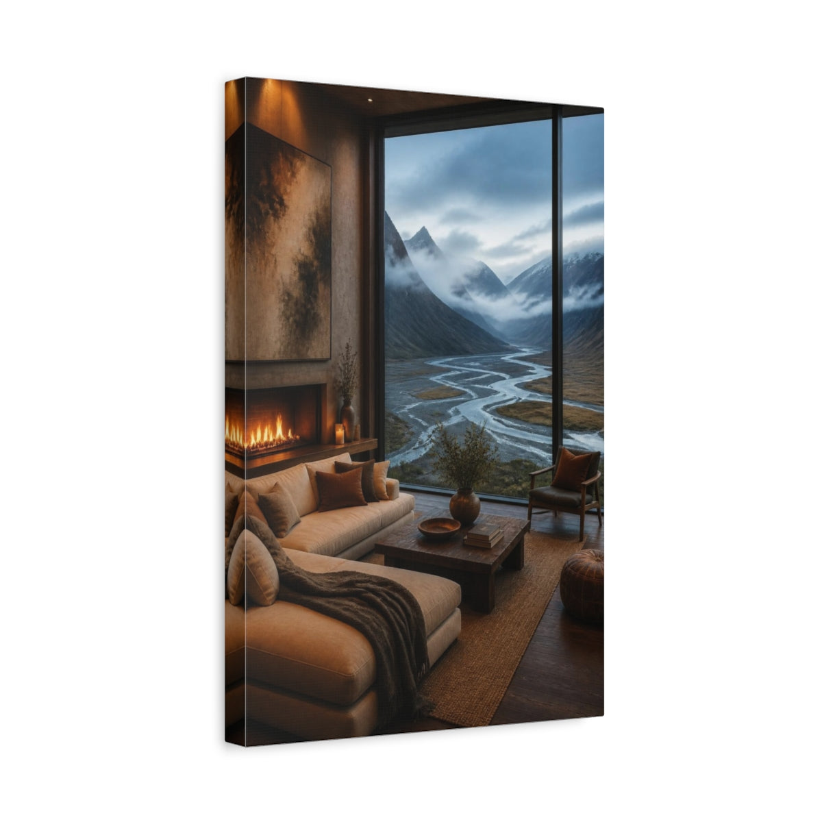 Side Mockup 4. Glacial Valley Living Room View shown as canvas print