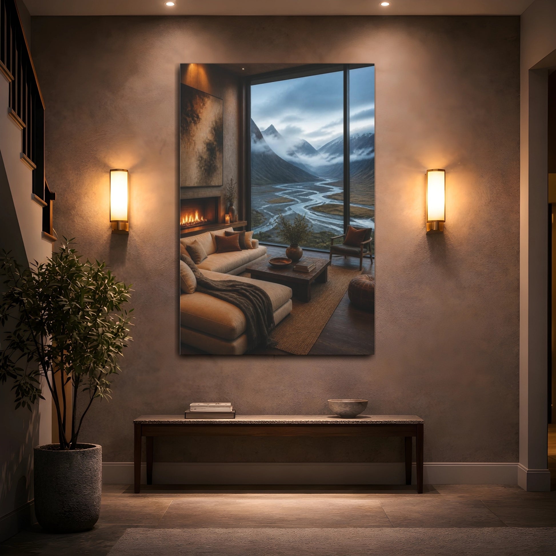 Mockup 2. Glacial Valley Living Room View shown as canvas print
