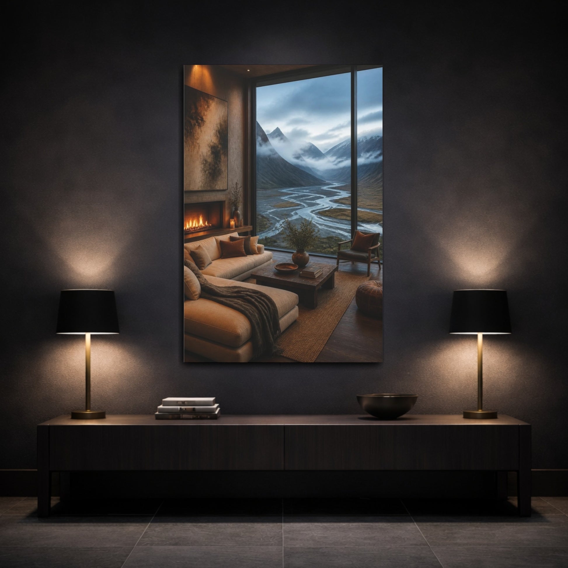 Mockup 3. Glacial Valley Living Room View shown as canvas print