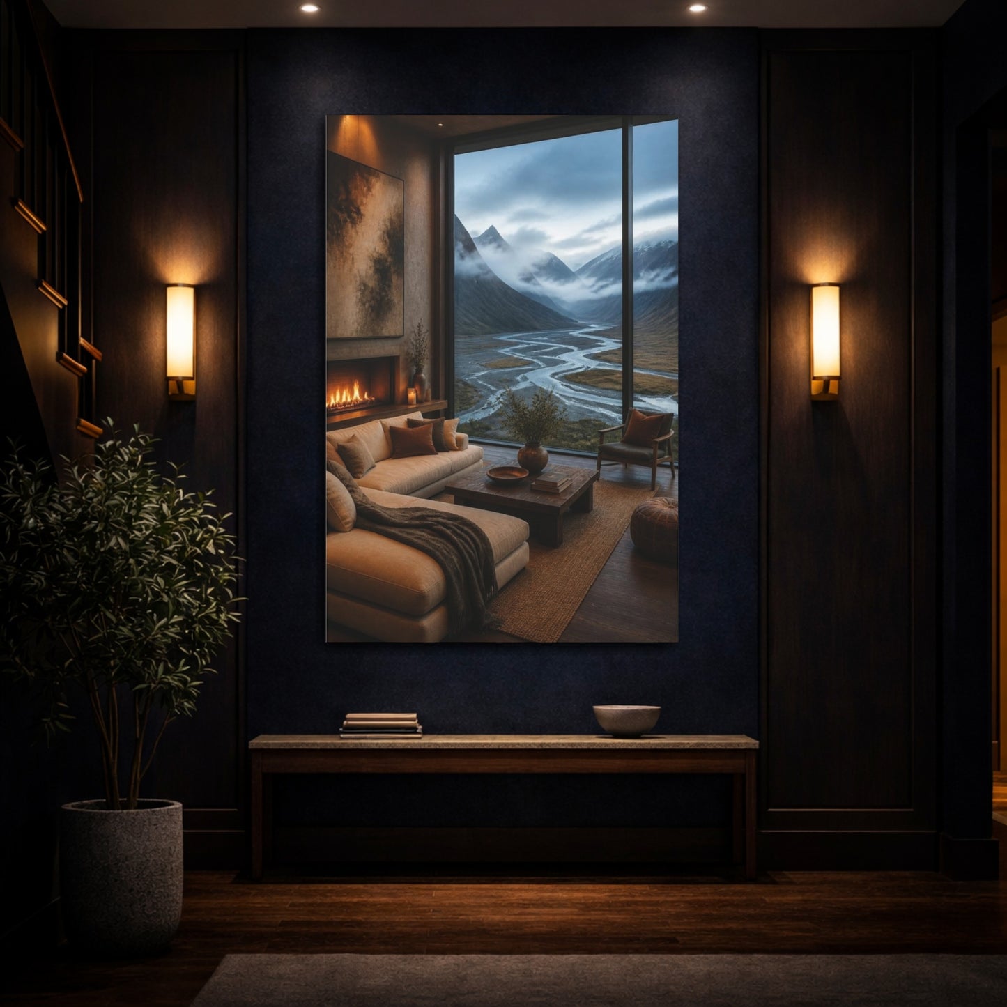 Mockup 4. Glacial Valley Living Room View shown as canvas print