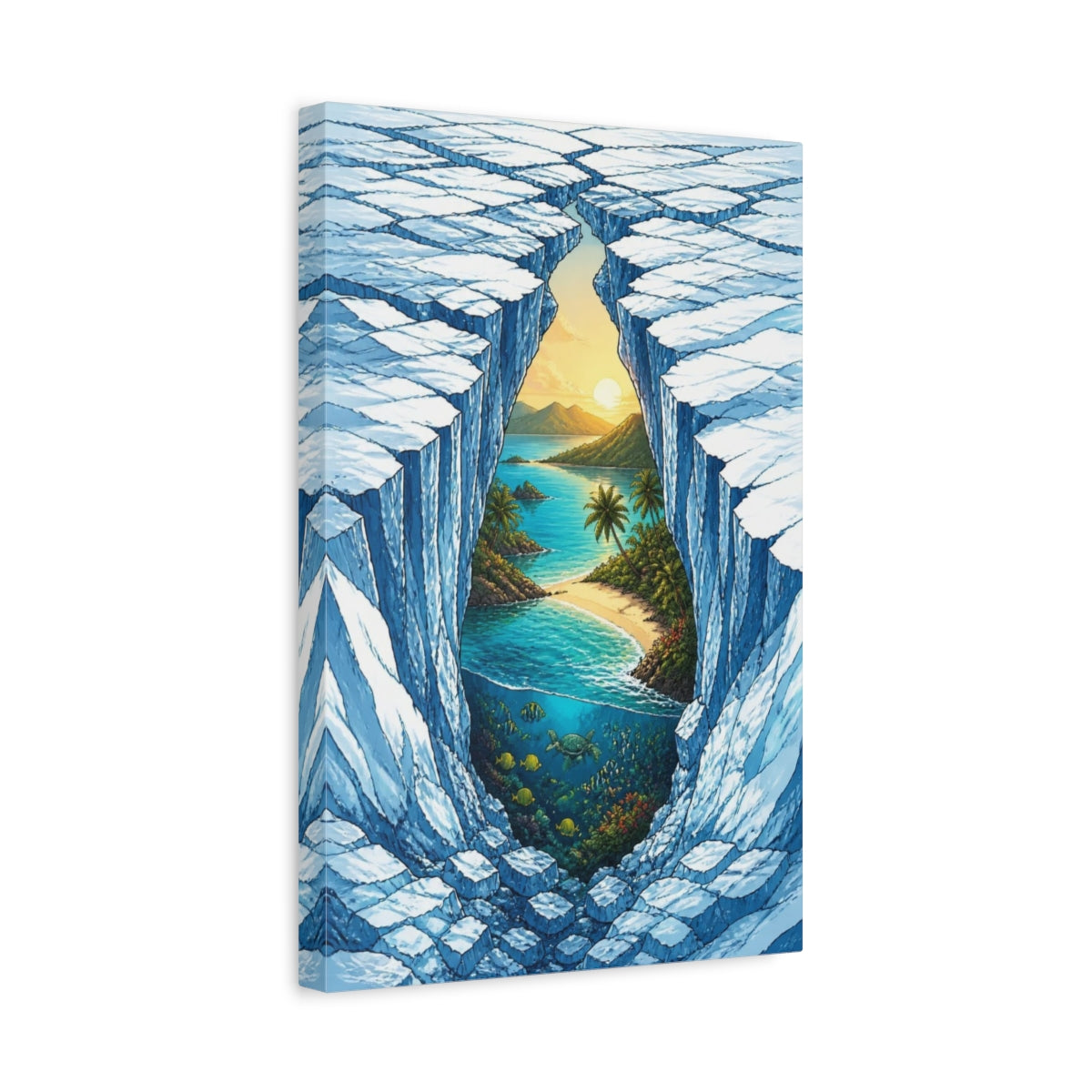 Side Mockup 4. Glacier Fissure Illusion shown as canvas print