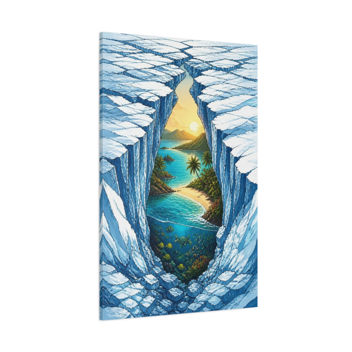 Side Mockup 1. Glacier Fissure Illusion shown as canvas print