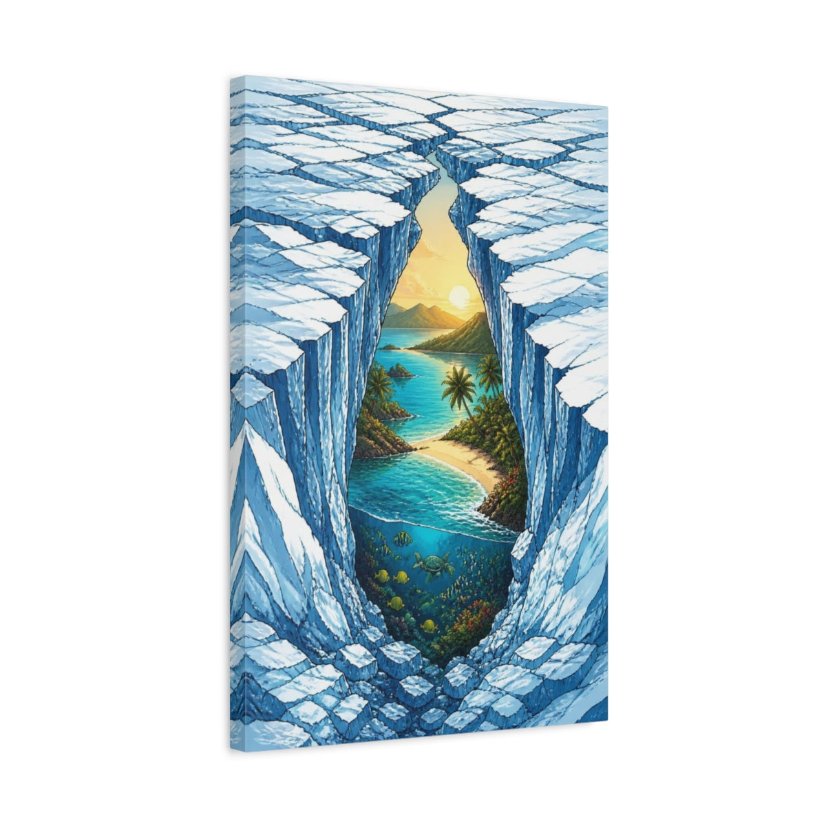 Side Mockup 3. Glacier Fissure Illusion shown as canvas print