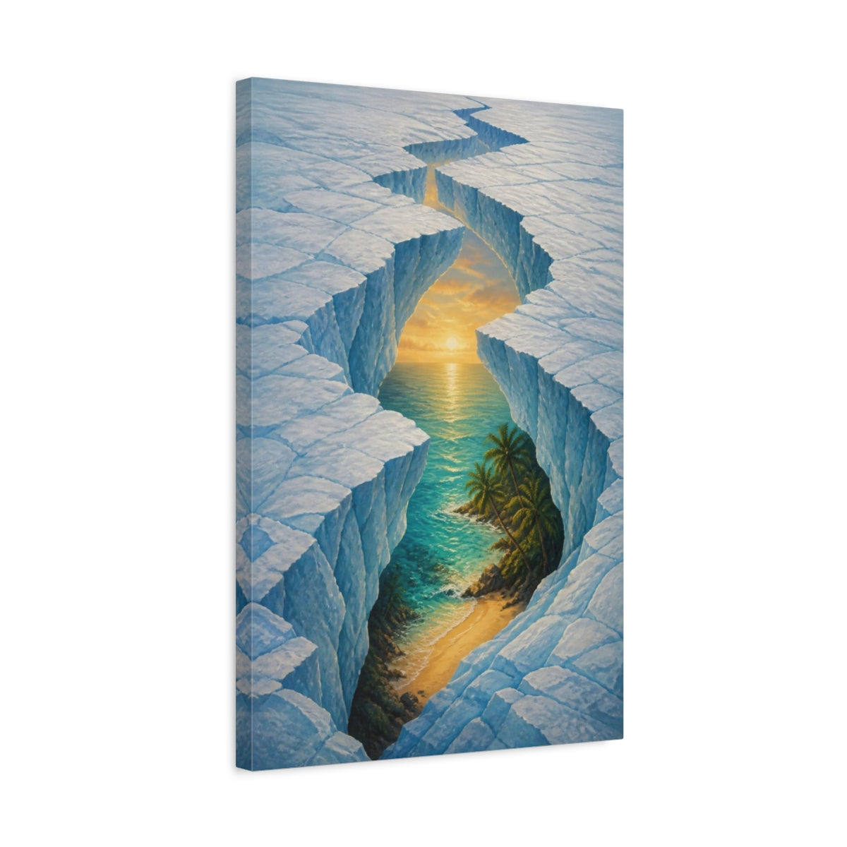 Side Mockup 3. Glacier Fissure Illusion shown as canvas print