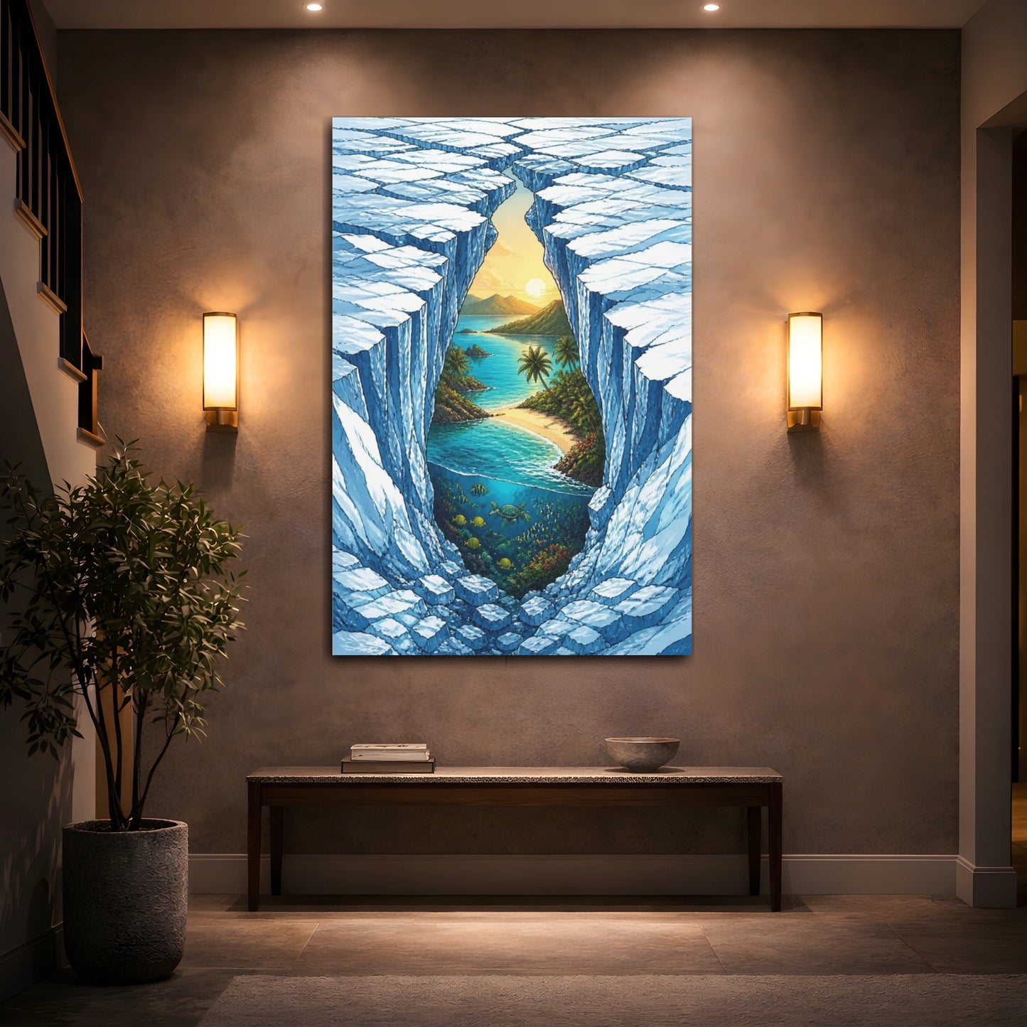 Mockup 2. Glacier Fissure Illusion shown as canvas print