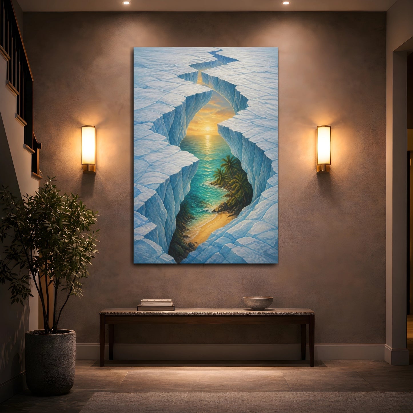 Mockup 2. Glacier Fissure Illusion shown as canvas print