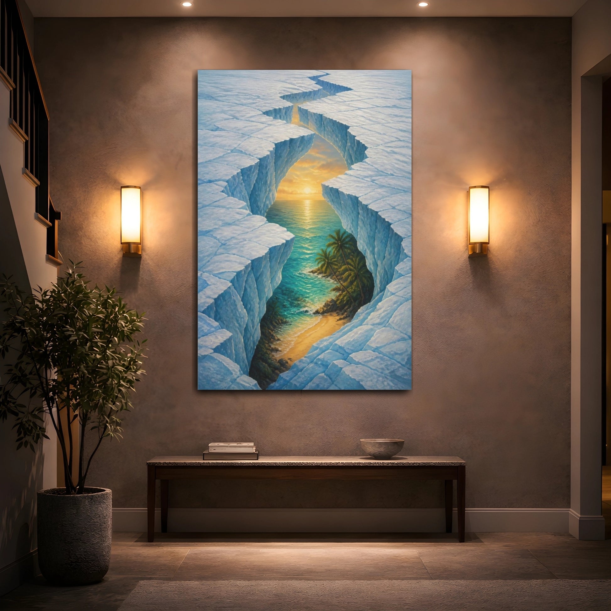 Mockup 2. Glacier Fissure Illusion shown as canvas print