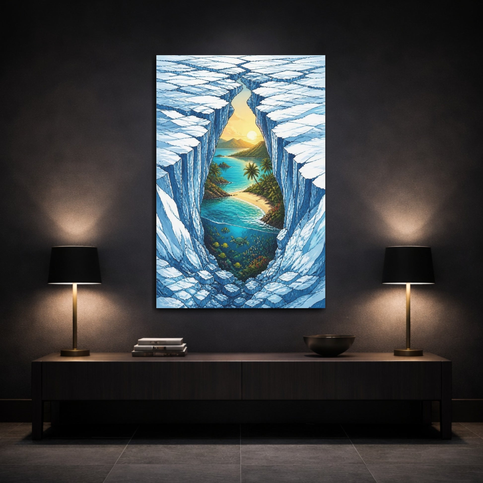 Mockup 3. Glacier Fissure Illusion shown as canvas print