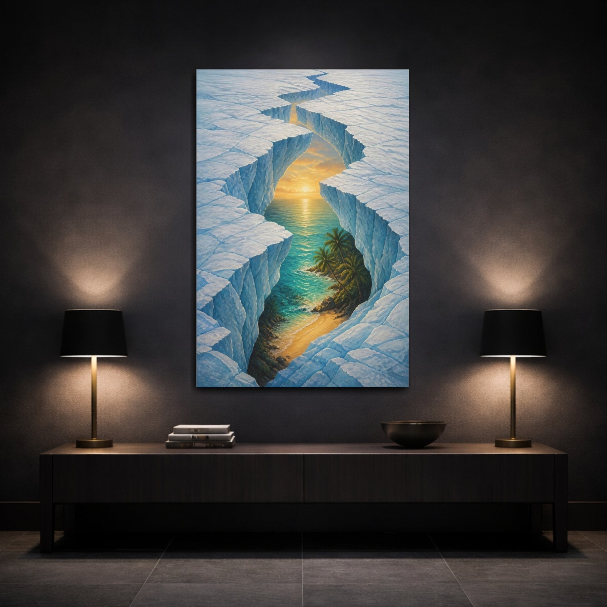 Mockup 3. Glacier Fissure Illusion shown as canvas print