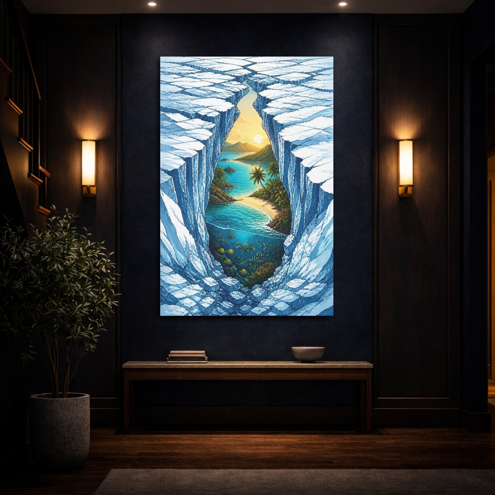 Mockup 4. Glacier Fissure Illusion shown as canvas print