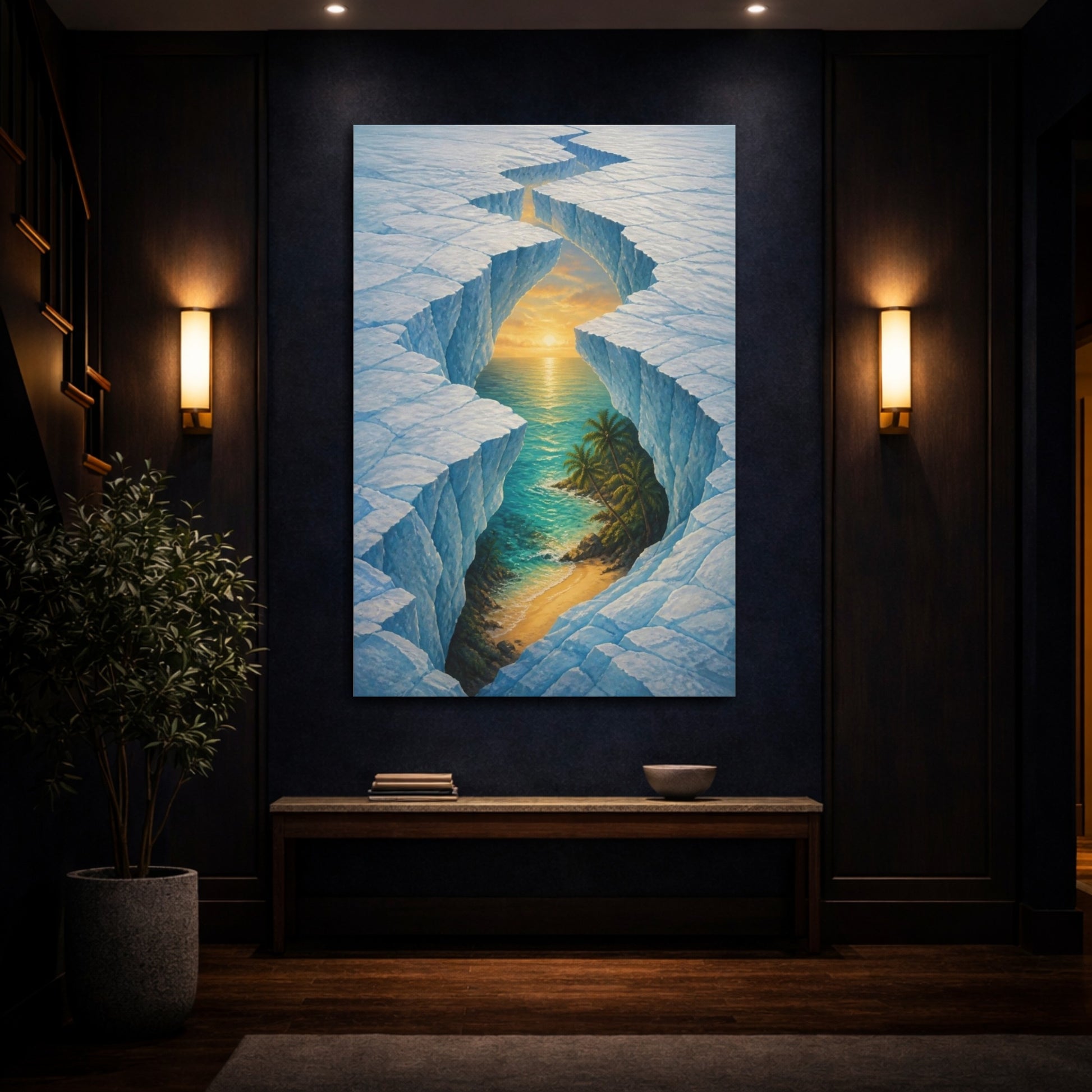 Mockup 4. Glacier Fissure Illusion shown as canvas print
