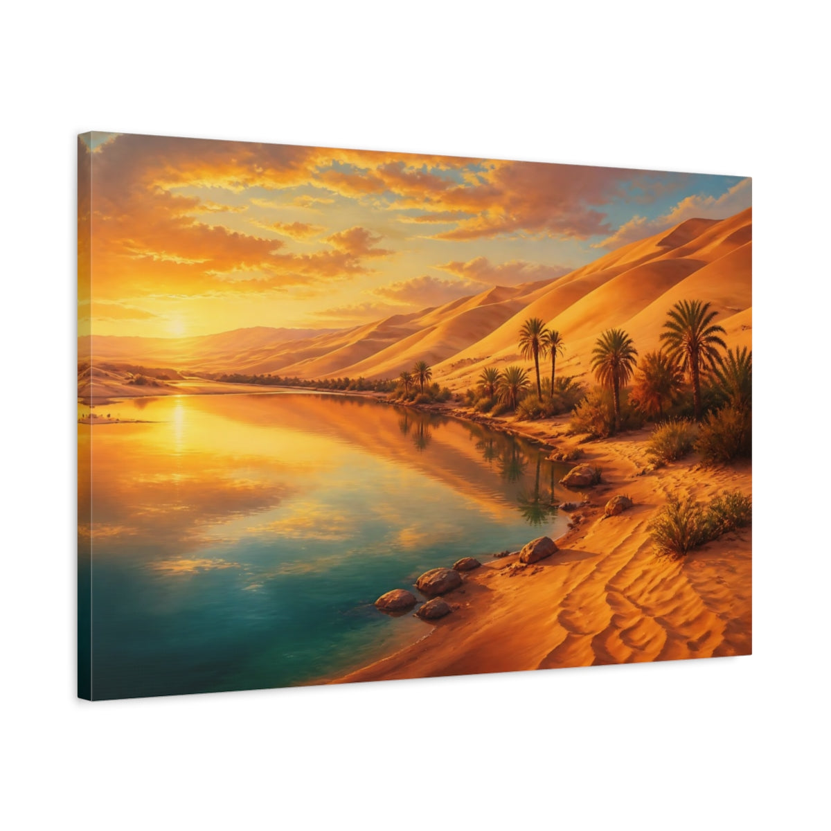 Side Mockup 2. Glowing Desert Oasis shown as canvas print