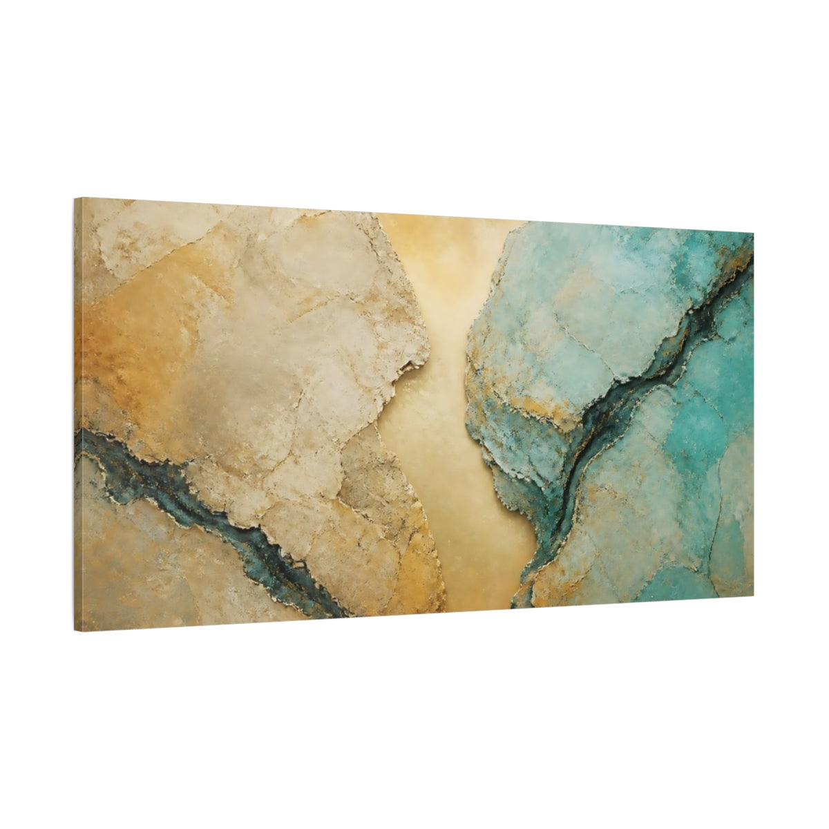 Side Mockup 2. Gold And Turquoise Rocks shown as canvas print