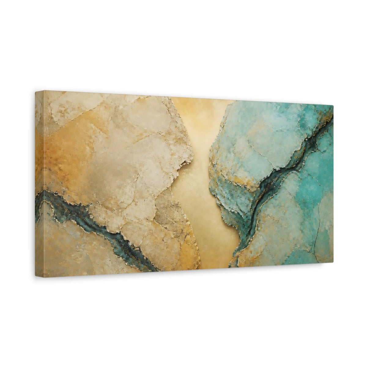 Side Mockup 3. Gold And Turquoise Rocks shown as canvas print
