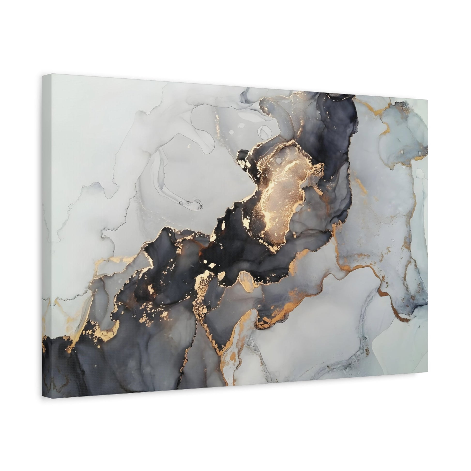 Gold Black Marvel Framed Canvas Print - Modern Abstract Fluid wall Art for Bedroom