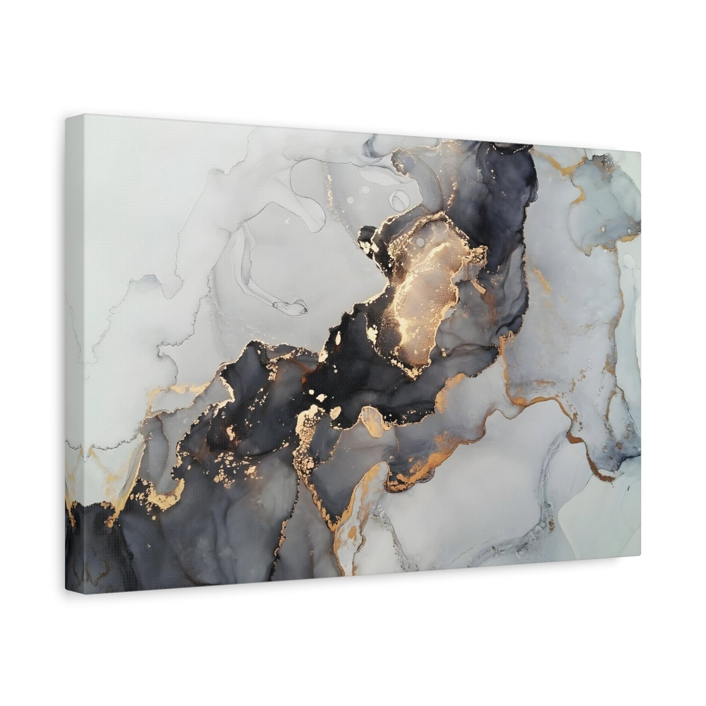 Gold Black Marvel Framed Canvas Print - Modern Abstract Fluid wall Art for Bedroom