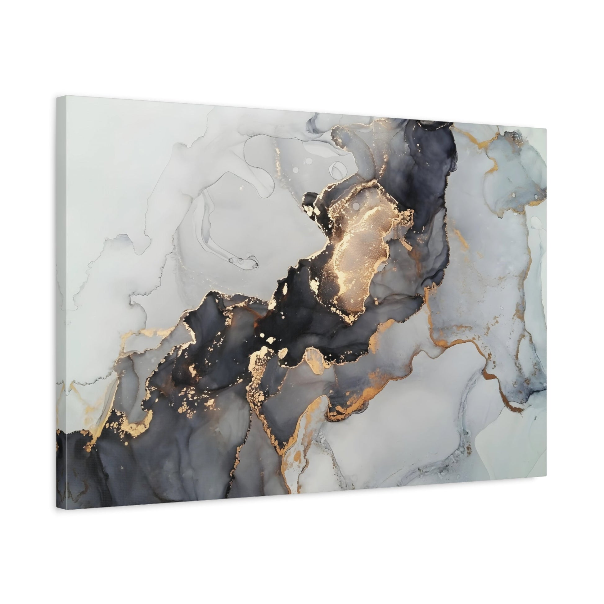 Gold Black Marvel Framed Canvas Print - Modern Abstract Fluid wall Art for Bedroom