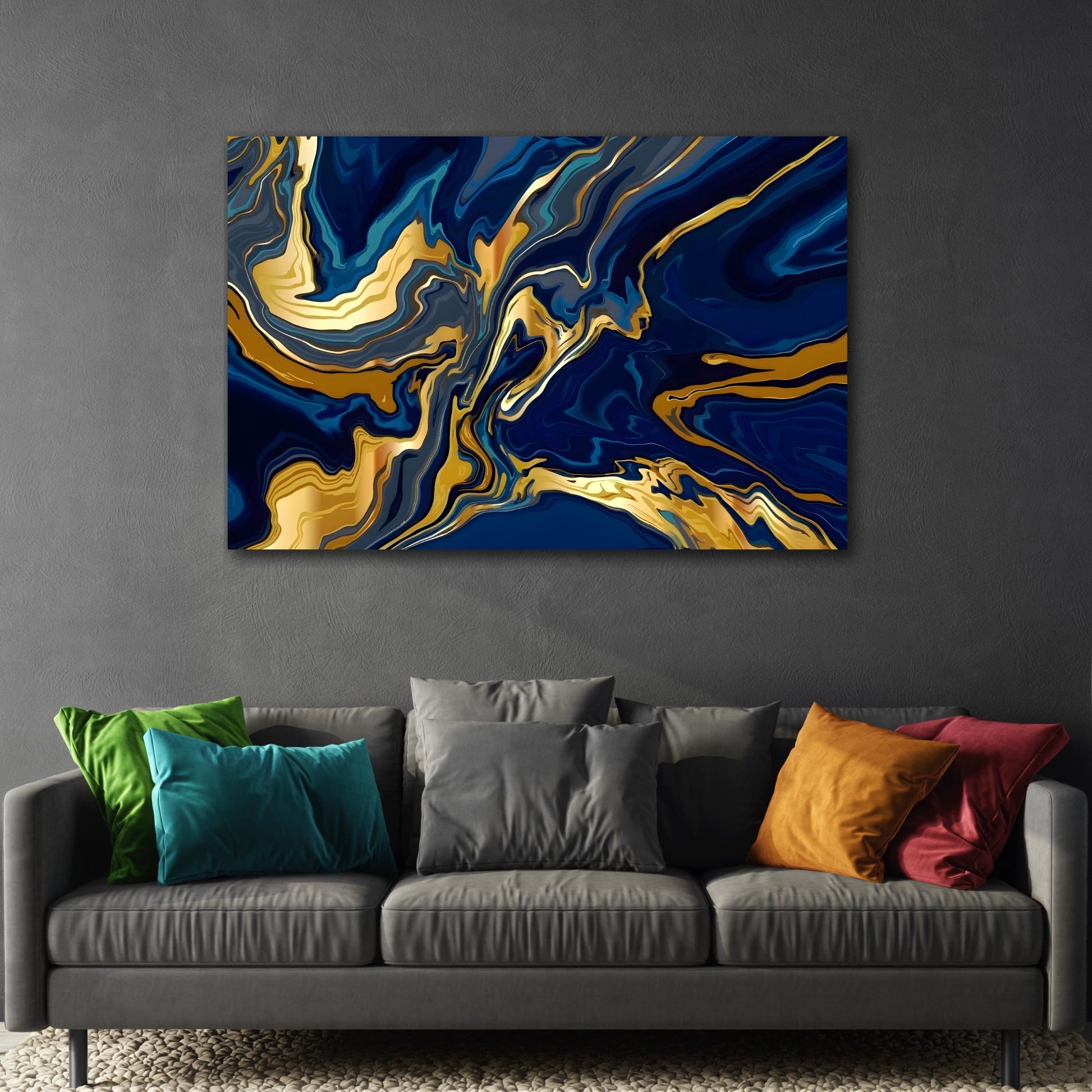 Gold Blue Abstract Canvas Print - Marble Modern Luxury Wall Art