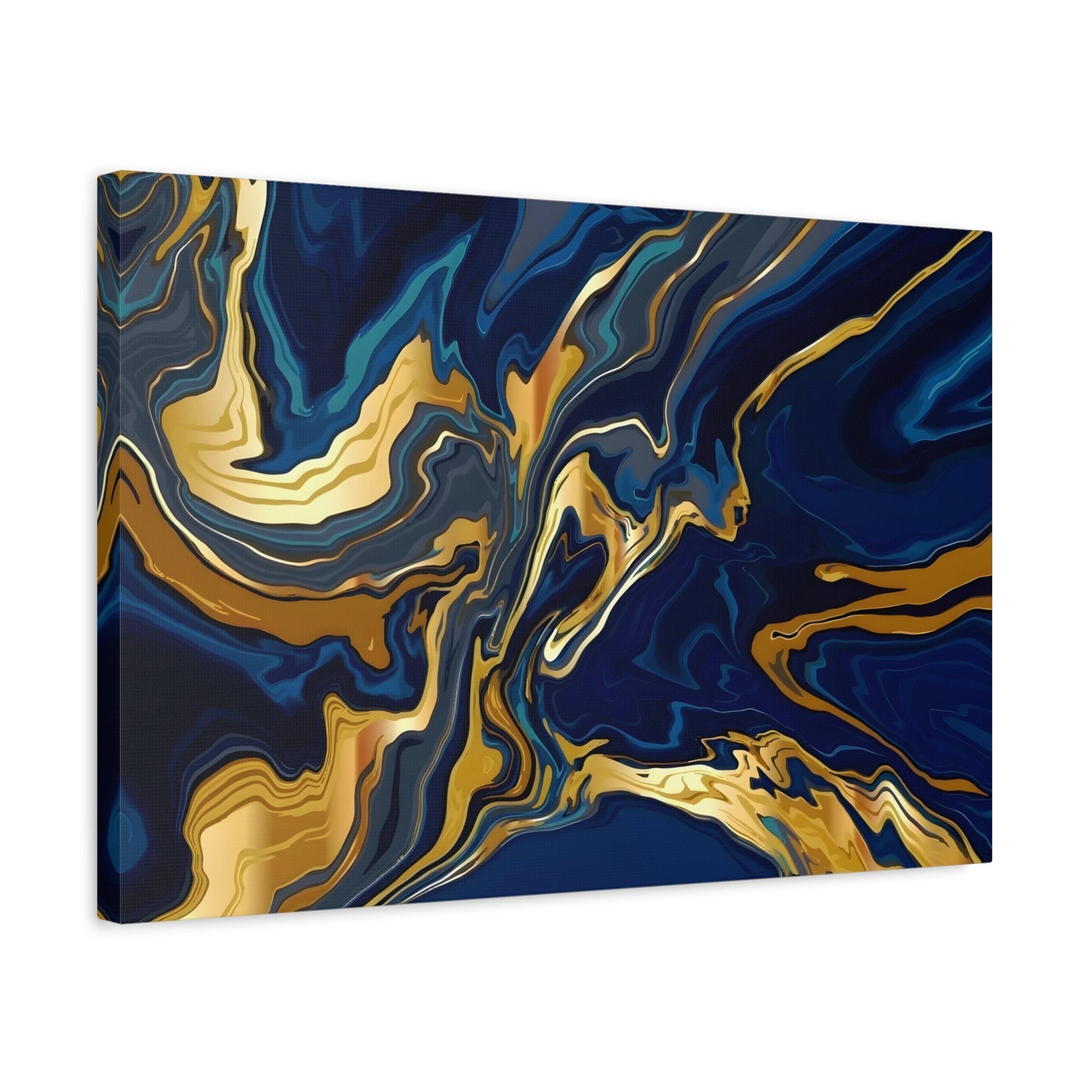 Gold Blue Abstract Canvas Print - Marble Modern Luxury Wall Art