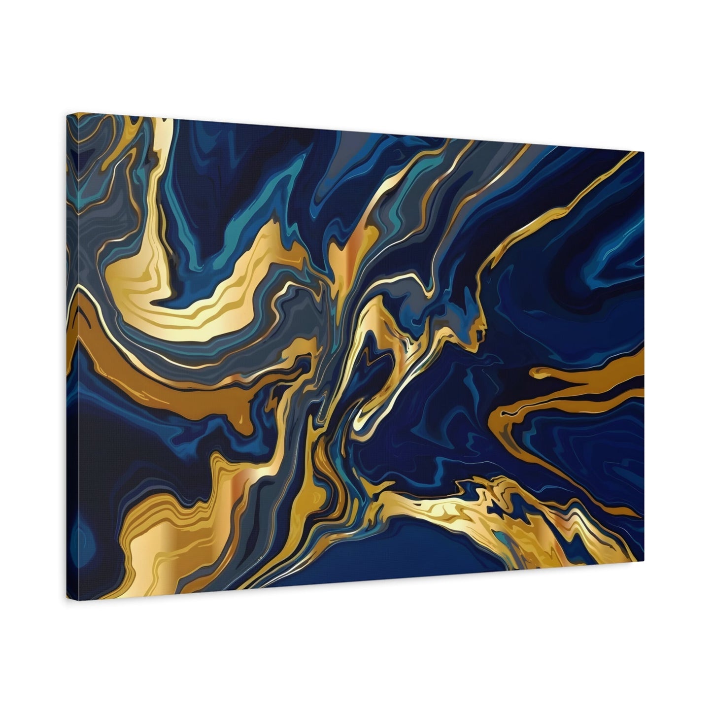 Gold Blue Abstract Canvas Print - Marble Modern Luxury Wall Art