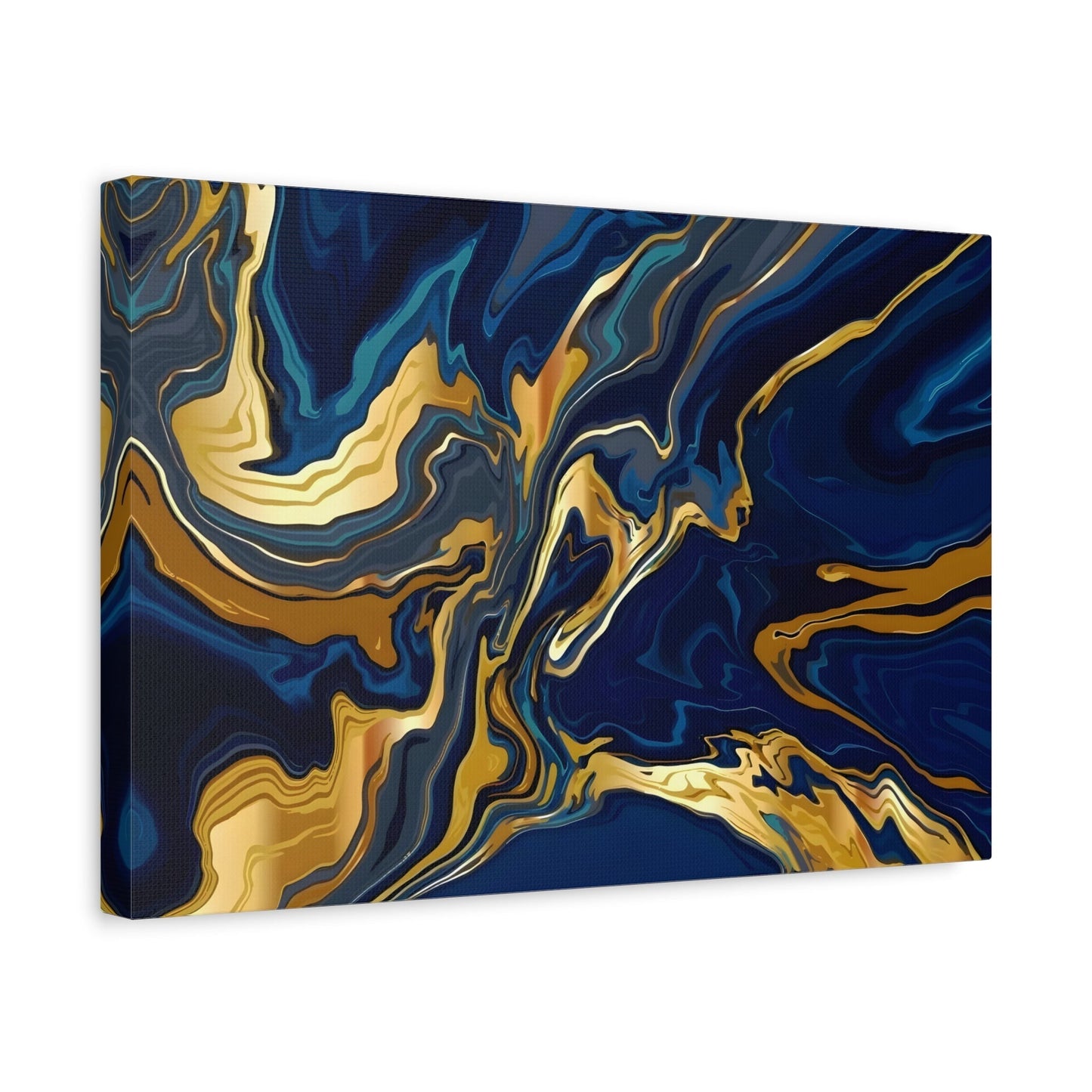 Gold Blue Abstract Canvas Print - Marble Modern Luxury Wall Art