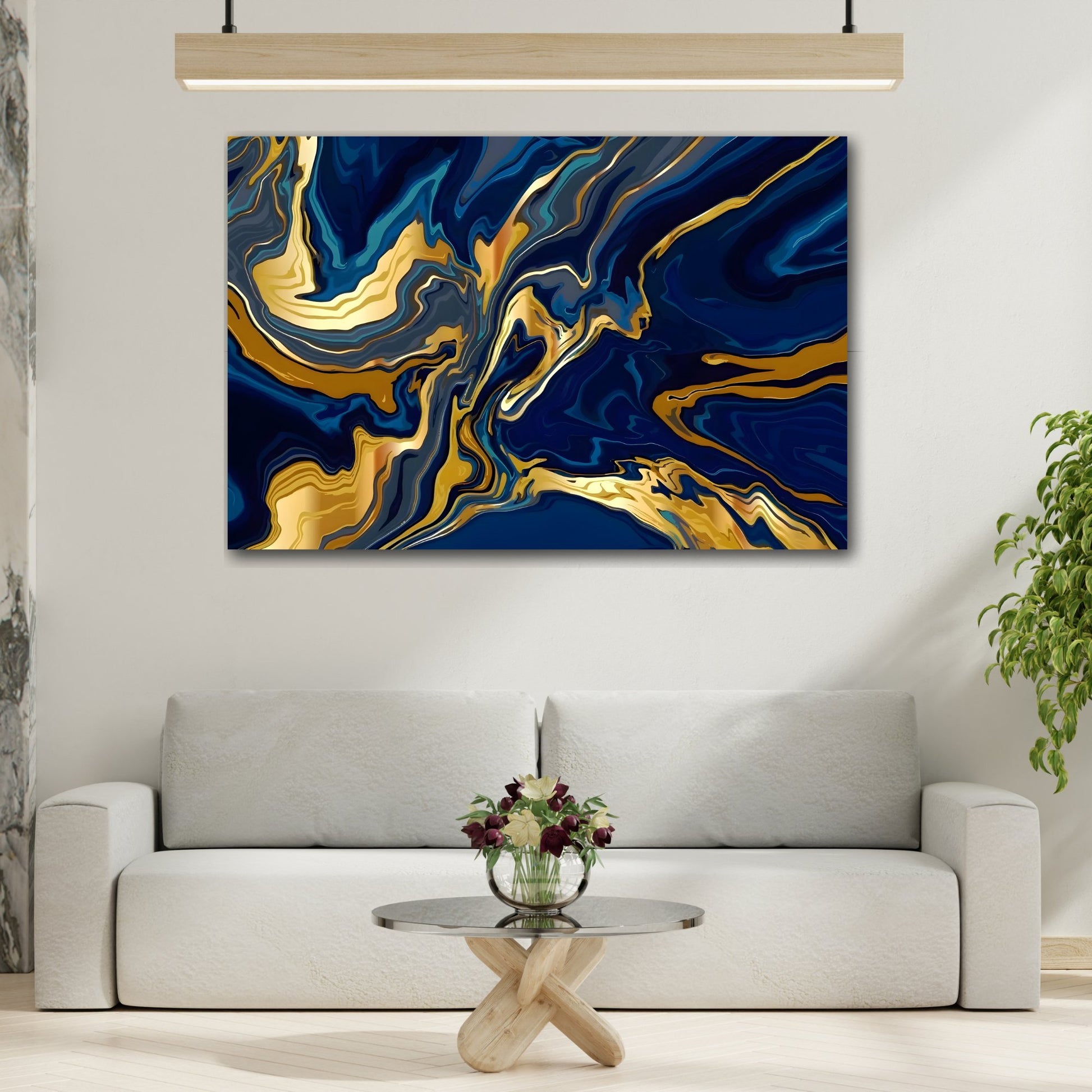 Gold Blue Abstract Canvas Print - Marble Modern Luxury Wall Art