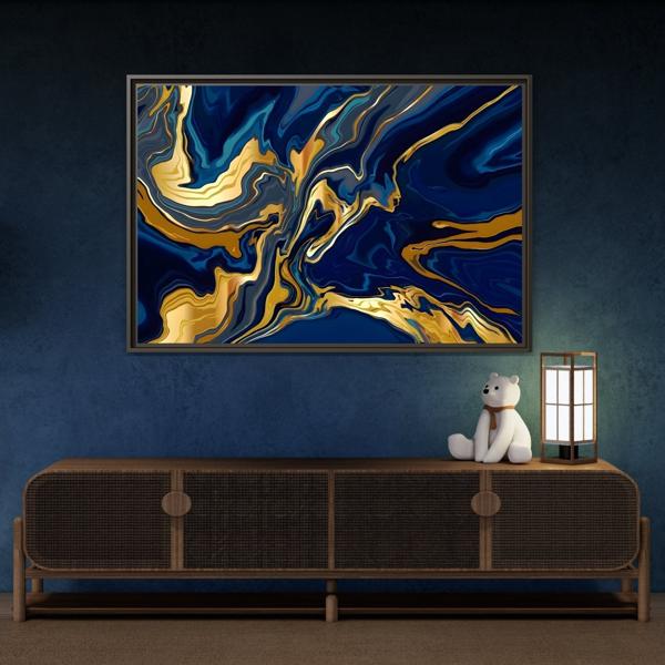 Gold Blue Abstract Canvas Prints - Large Marble Modern Wall Art - YesArtYes
