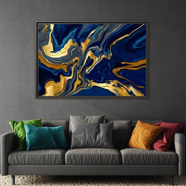 Gold Blue Abstract Canvas Prints - Large Marble Modern Wall Art - YesArtYes
