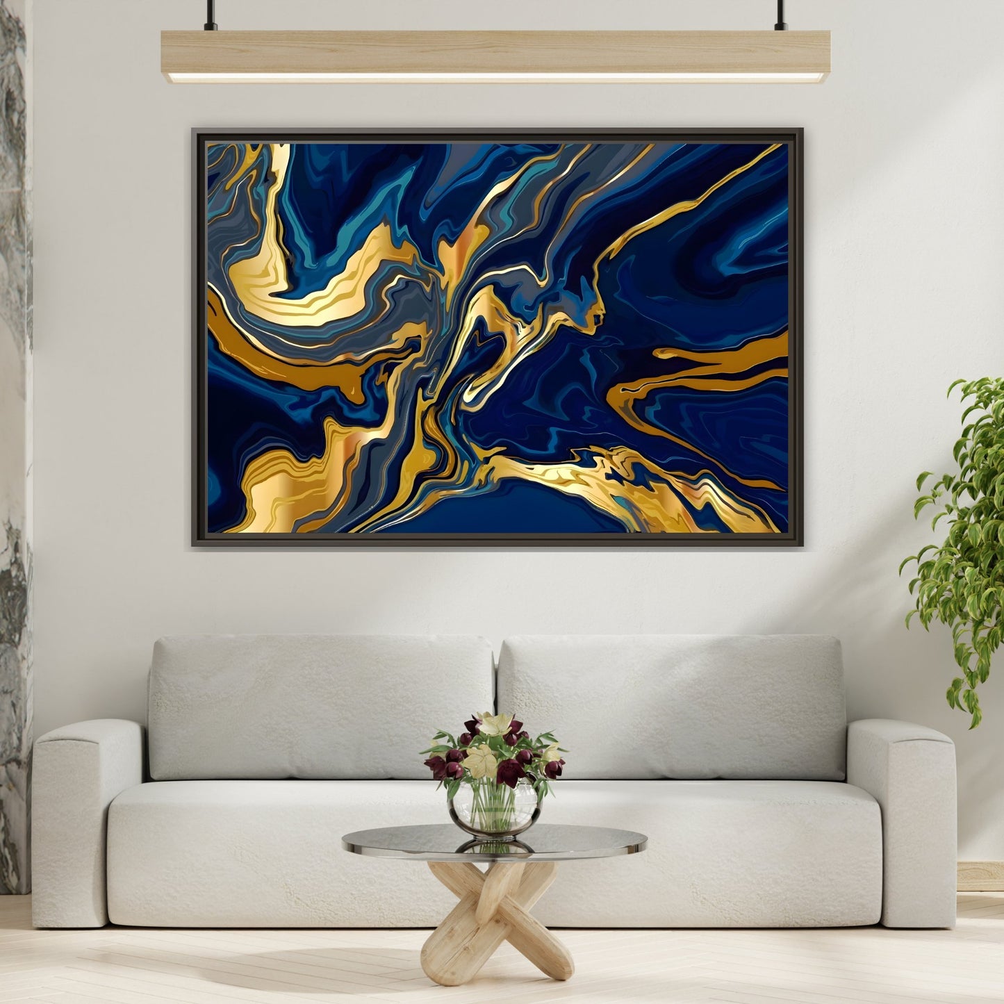 Gold Blue Abstract Canvas Prints - Marble Modern Wall Art